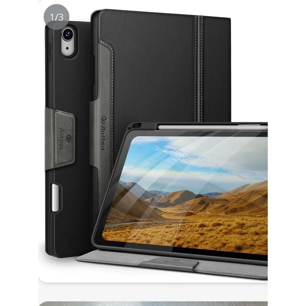 Antbox Black leather Case iPad Air 13 Inch M3 M2 Pencil Holder Auto Sleep‎ Wake