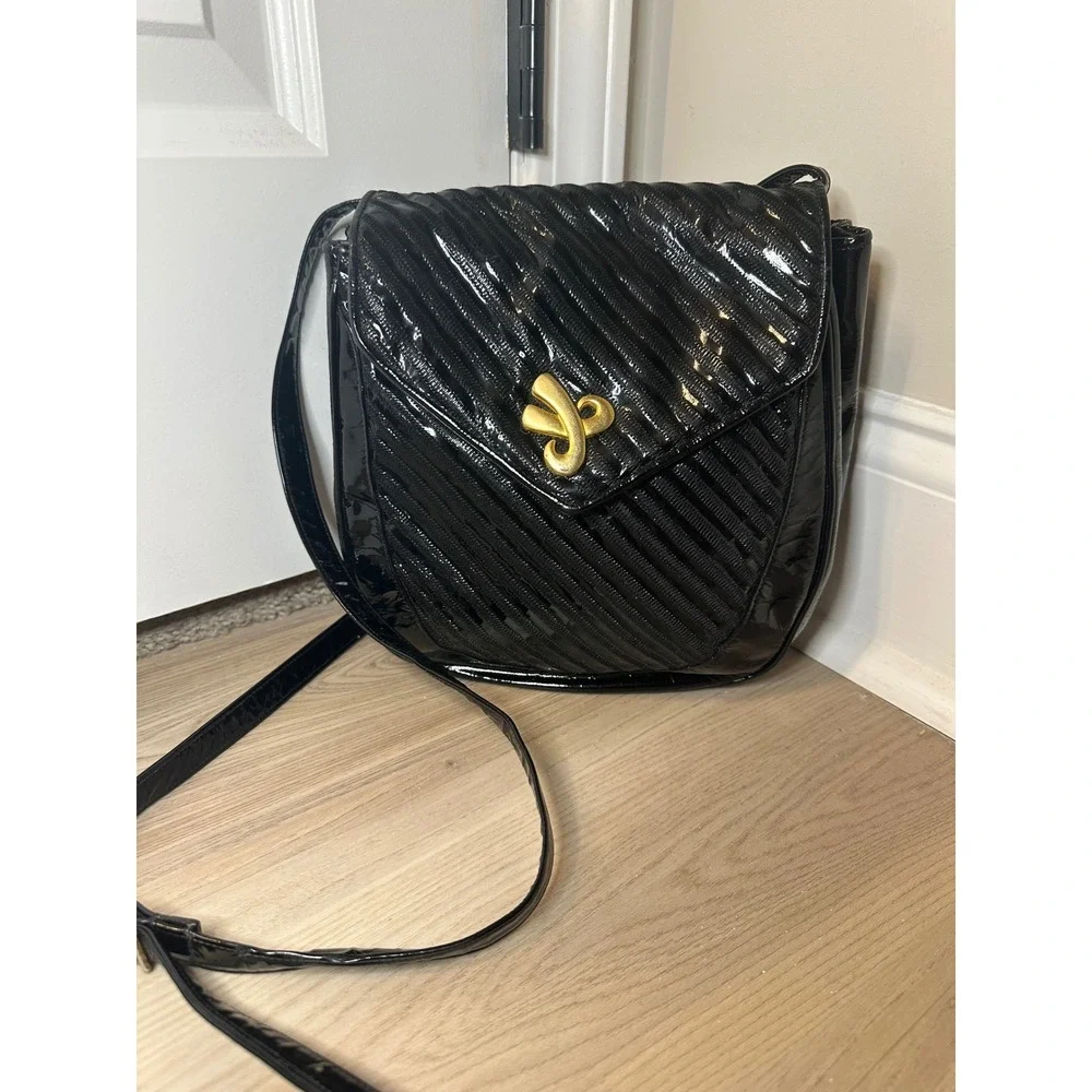 JAY HERBERT BLACK PATENT LEATHER CROSSBODY BAG‎ Purse Handbag Made In USA