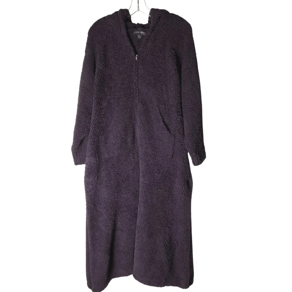Barefoot Dreams CozyChic Hood 1/2-Zip Lounger Robe Long Purple Size 1 Small Cozy
