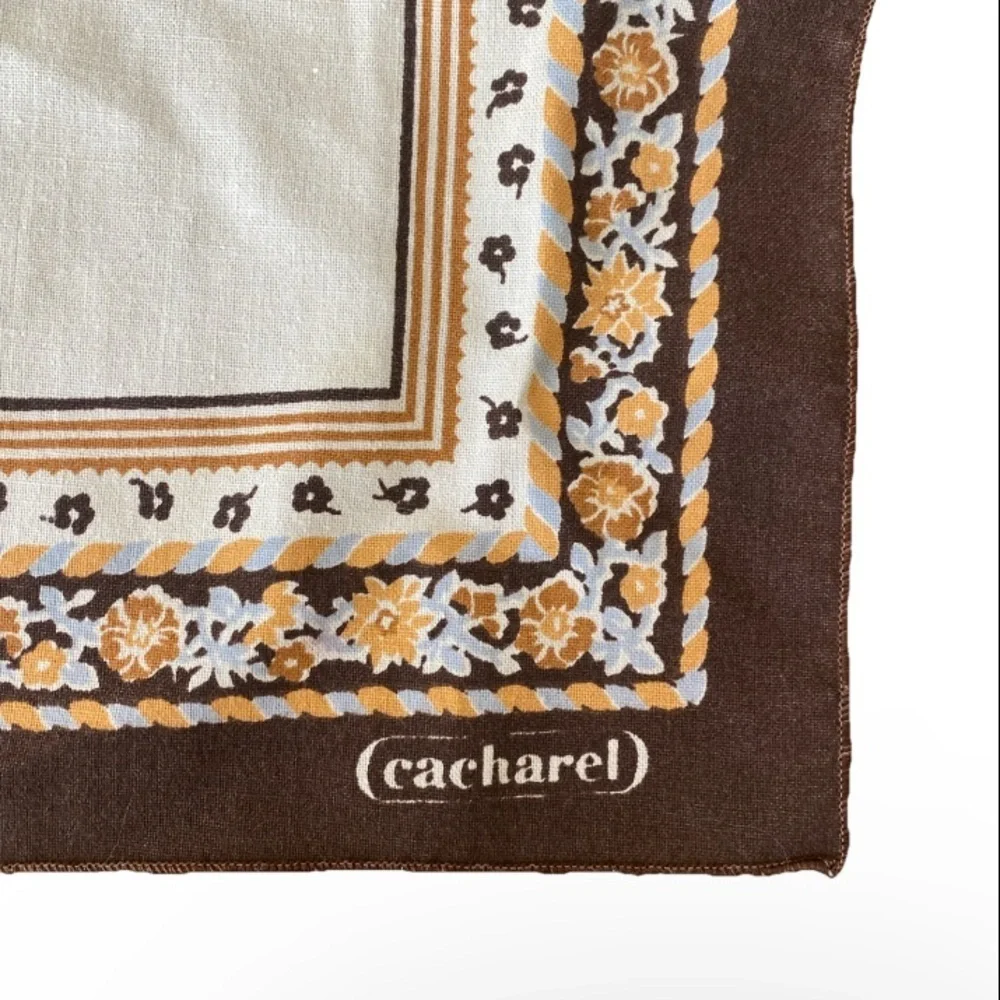 Set of 3 Cacharel Cloth Napkins Brown Beige Floral Square Fabric Boho