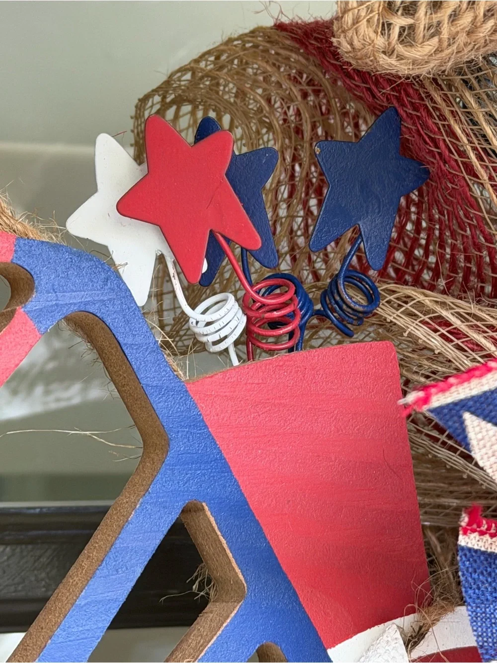 Patriotic Welcome Wreath - Red, Blue & Natural