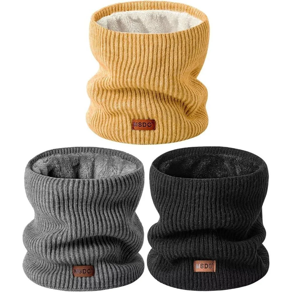 Men Warmer Black,dark Ggrey,yellow 3-Pack Neck Thermal Fleece Cold Weather
