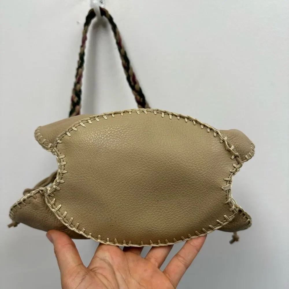 Valerie Steven’s Beige Leather Small Bucket Shoukder Bag Braided Leather Strap