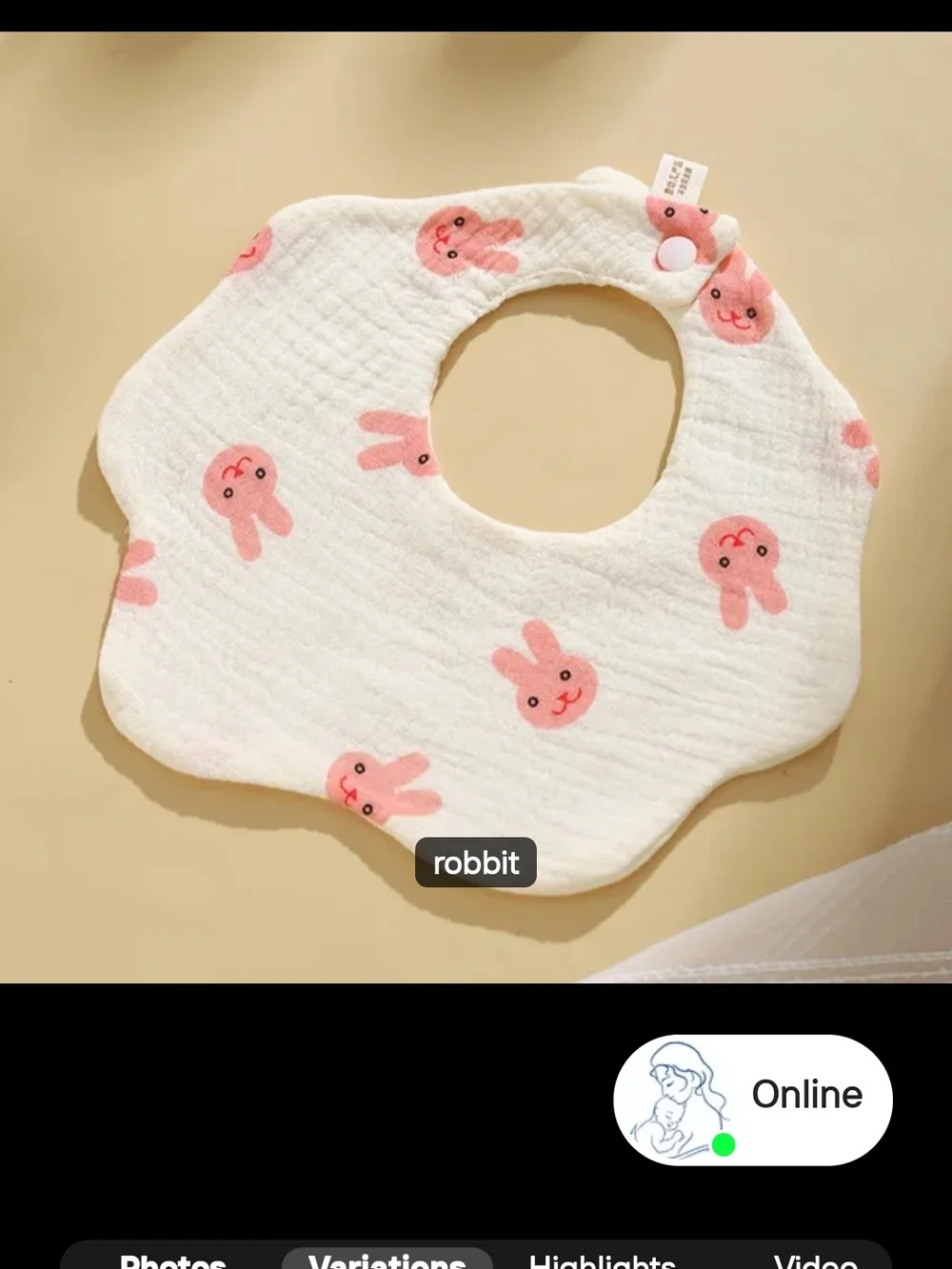 Bib Pink Bunny Baby Bib - Soft Cotton Kids Accessory NWOT