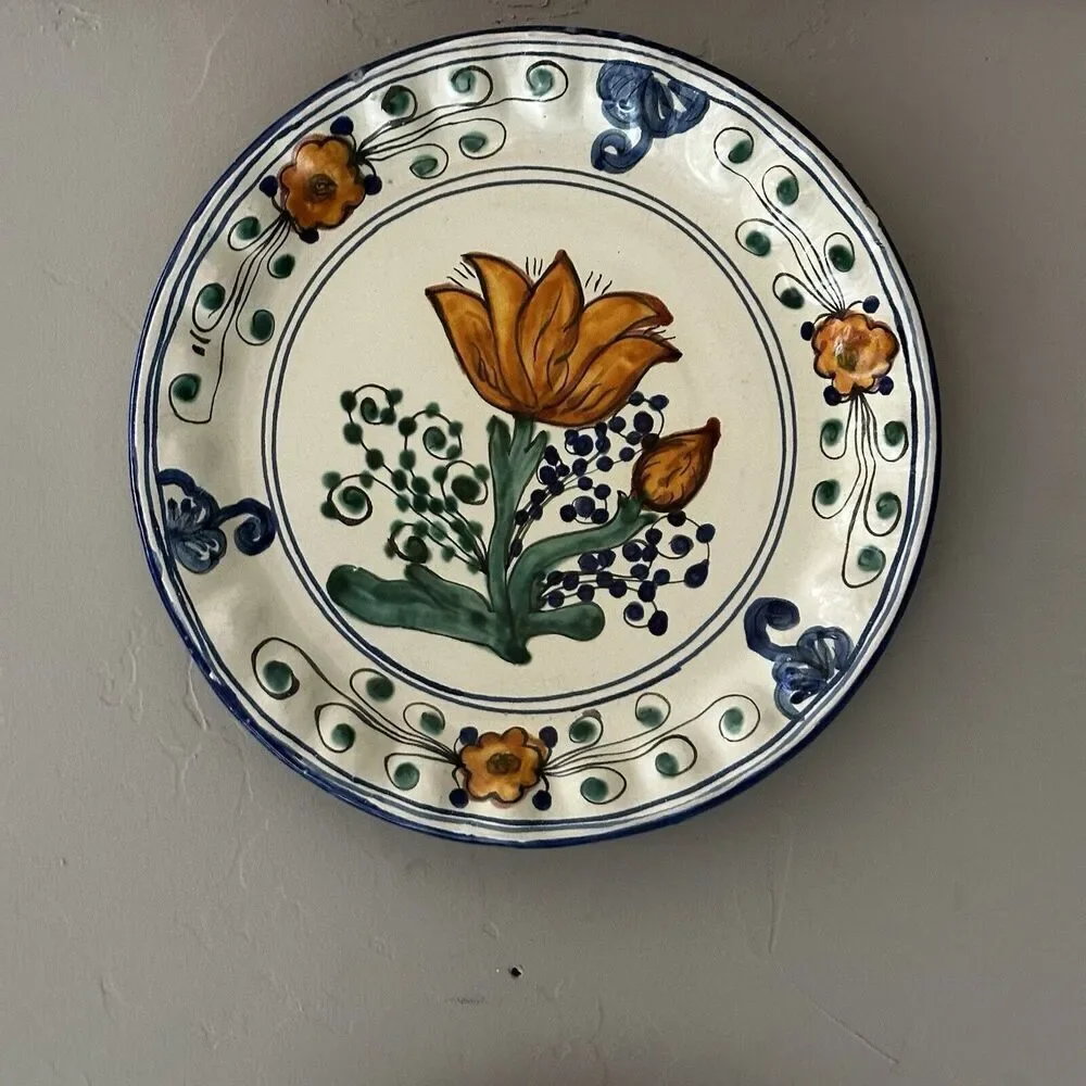 (2) Provence France Hand Painted Porcelain Floral Wall Plate Wave Edging