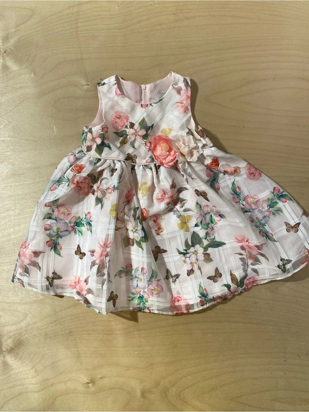Rare Editions Pink Floral Organza Party Dress with Flower Accent 24 Months (RN)