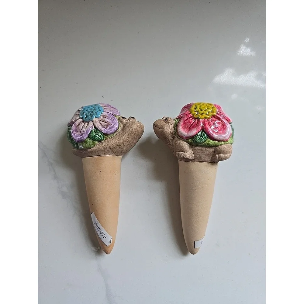 Creative Co-op Terracotta Self-watering Plant Spikes 2 Turtle‎ Snail Flowers New