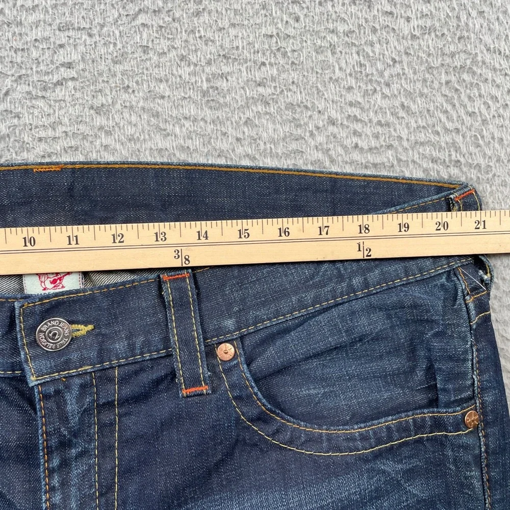 True Religion Jeans Mens 38 Blue Bobby Straight Dark Wash Horseshoe Stitching