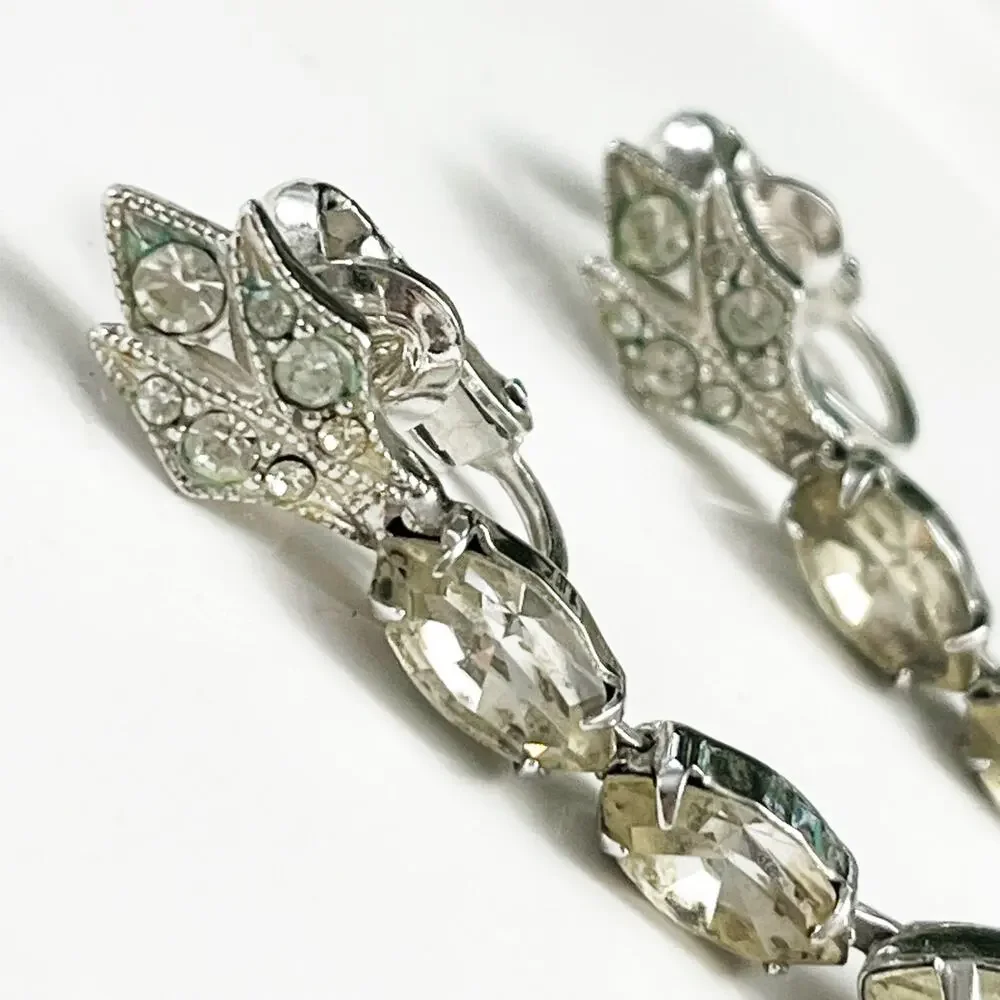 Eisenberg Vintage Crystal Drop Clip Art Nouveau Style Earrings