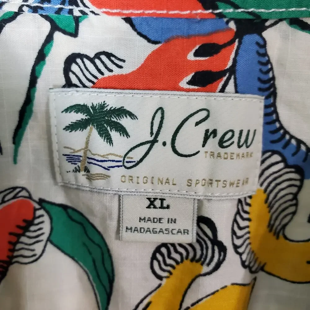 J. Crew Tropical Floral Print Camp Collar Short Sleeve Button Up Shirt Size XL
