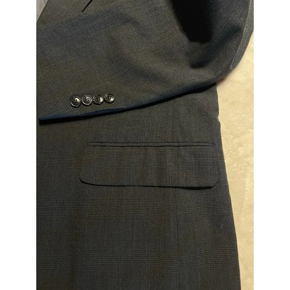 Versini Mens 40S 34x28 Midnight Navy Blue Tonal Glen Plaid Suit Twist Tech