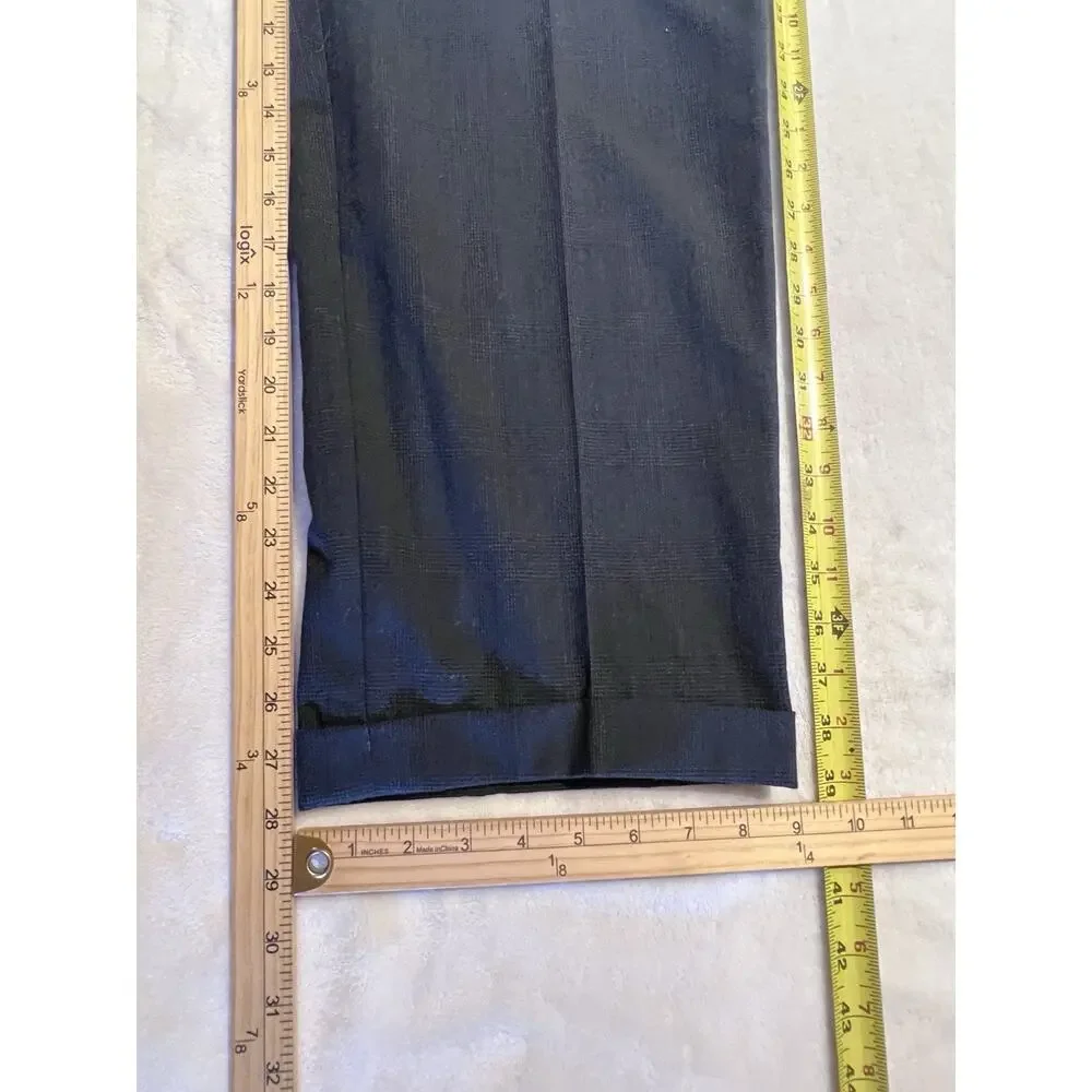 Versini Mens 40S 34x28 Midnight Navy Blue Tonal Glen Plaid Suit Twist Tech