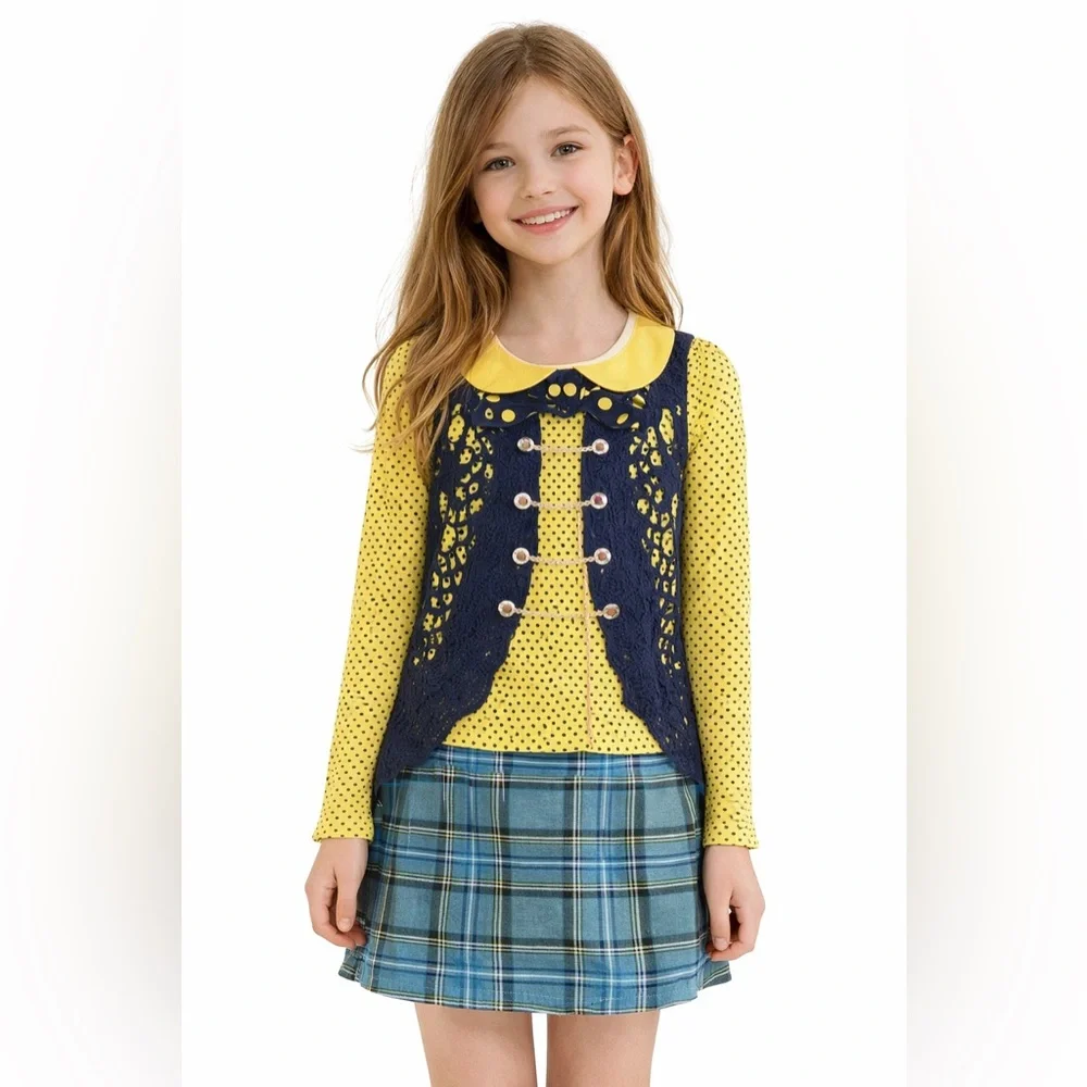 NEW sz 10 Girls Sierra Julian Long Sleeves School Dress Blue‎ Yellow w/Plaid
