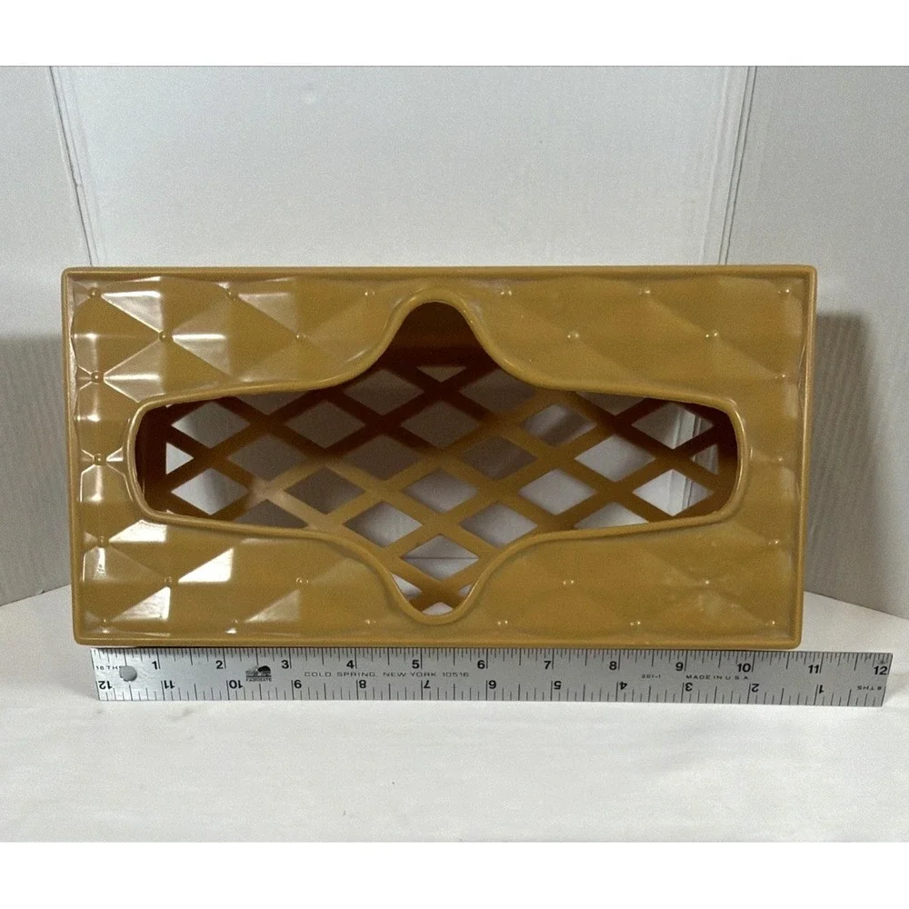 Vintage MCM Gold Plastic Tissue Box Cover Retro Bathroom Vanity Holder