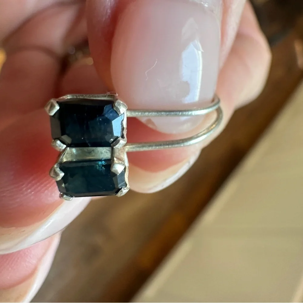 Vintage sterling silver and sapphire art deco pendant and earring set.