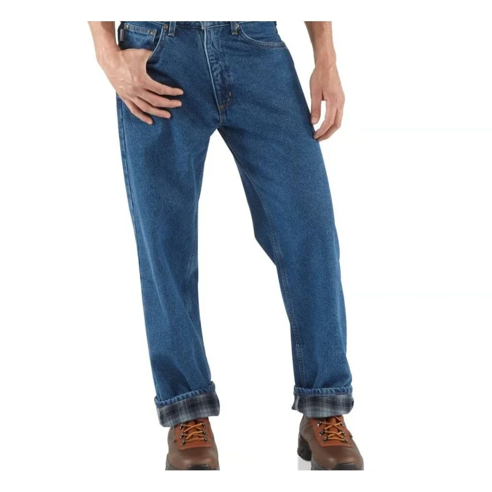 Carhartt Men's‎ Relaxed Fit Straight Leg Flannel Lined Blue Jeans Size 46 x 30