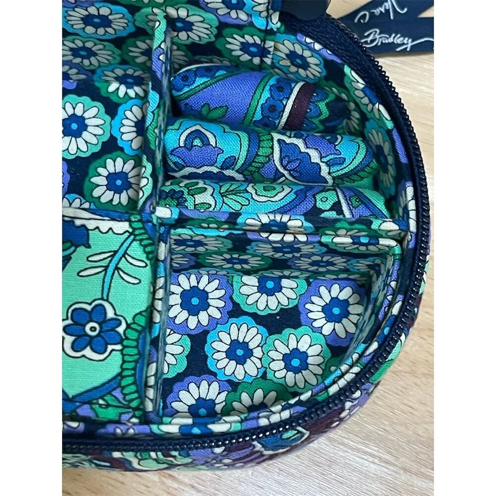 Vera Bradley Zip-Around Travel Jewelry Case Organizer Blue Green Floral