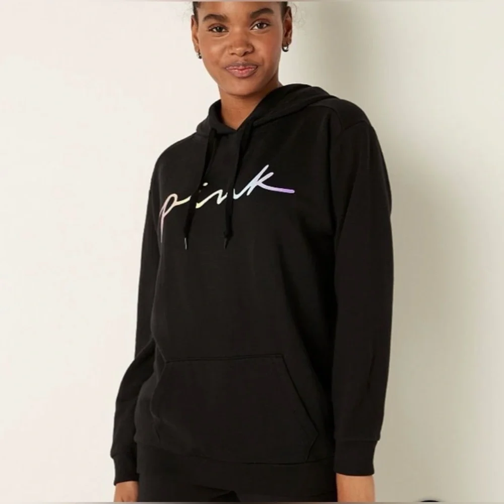 VS | Pink Everyday Campus Pullover Sweatshirt Hoodie Black Rainbow Small