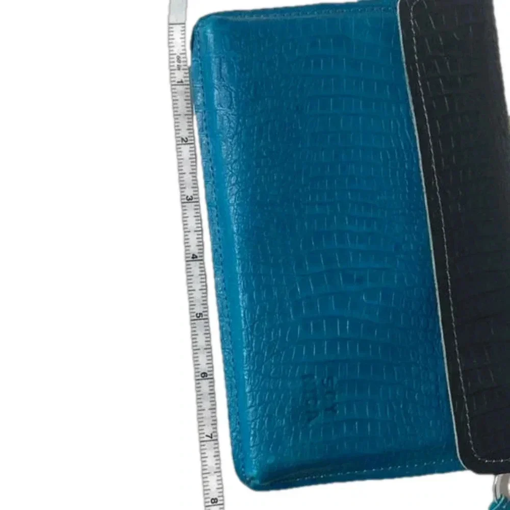 Leather clutch handmade hand dyed textured blue black modern‎ clean bag Soy Nica