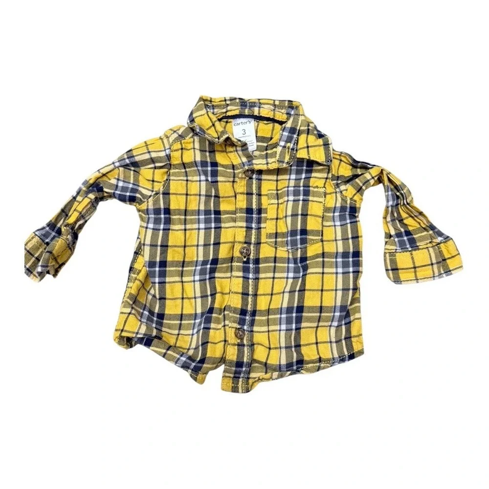 Carter's Cat & Jack Baby Boy 3-6M‎ Clothing Lot 7pc Plaid Shirts Jeans Pants Set