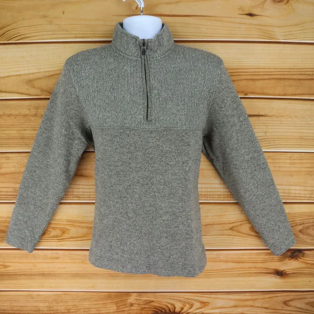Van Heusen Flex Pullover Sweater 1/4 Zip Mock Neck Mens‎ L Brown Heathered Soft