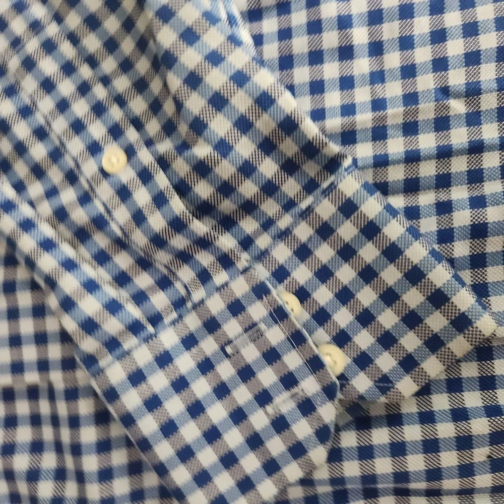Banana Republic Mens Large Blue Check Button Down Non Iron Slim Fit Shirt Cotton