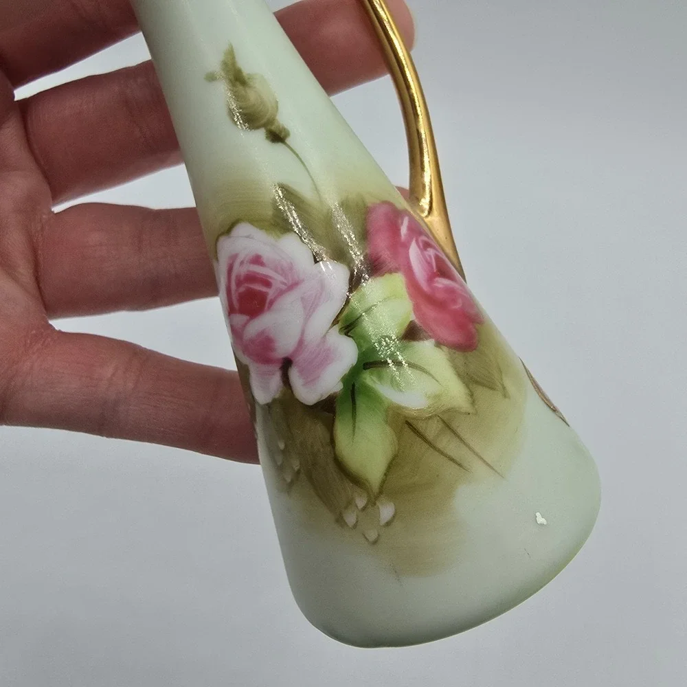 Vintage Handpainted Lefton Heritage Floral Rose Bud Vase Miniature Pitcher 748