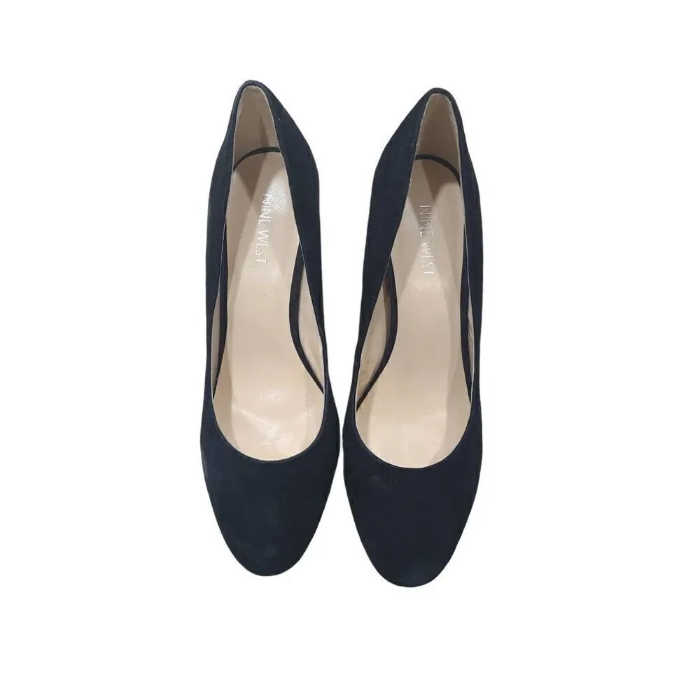 Nine West Sparkle Heels Womens 9M US Black‎ Faux Suede Glitter Chunky High Heels