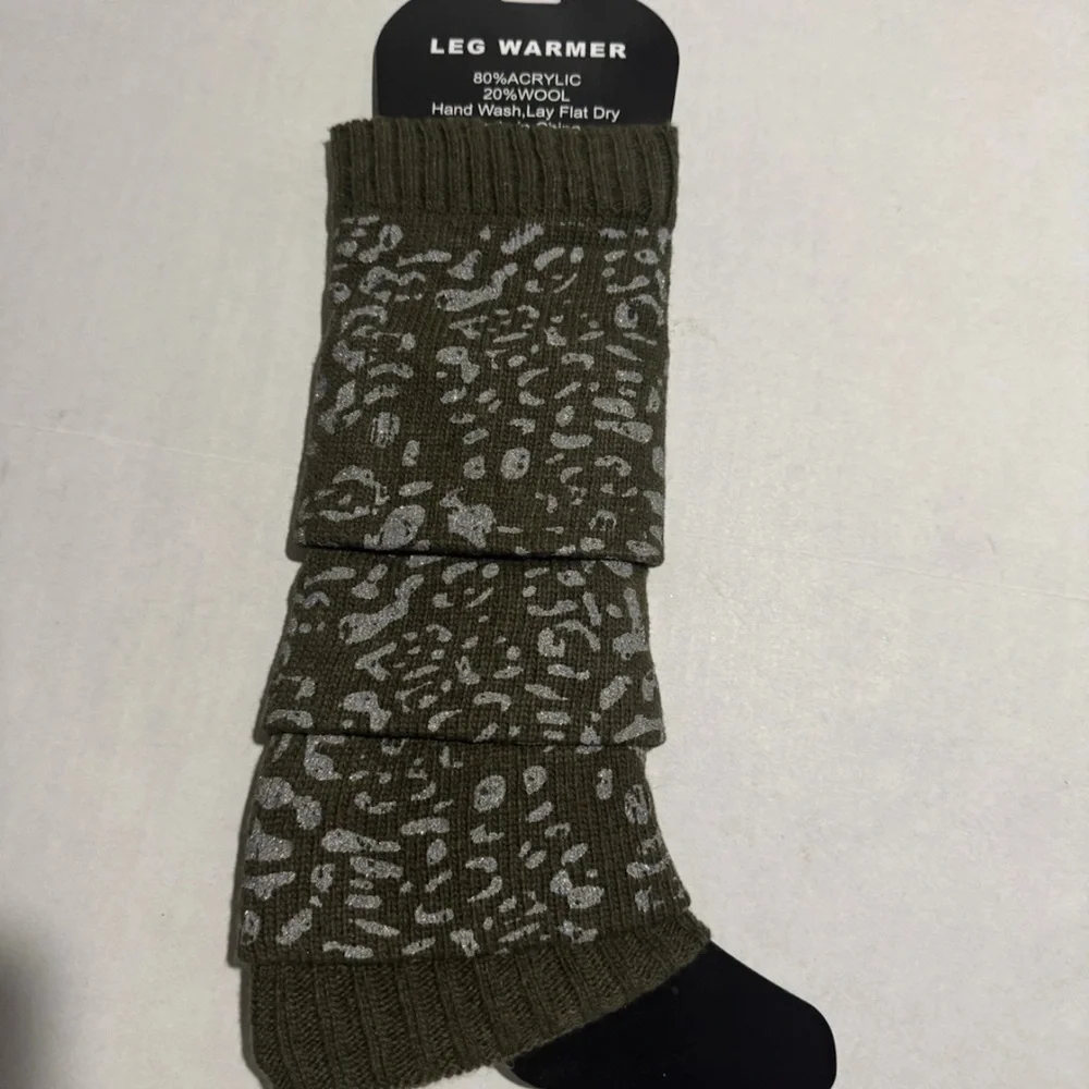 Unbranded Women's Army Green and Silver Leopard Print Leg Warmers #1419