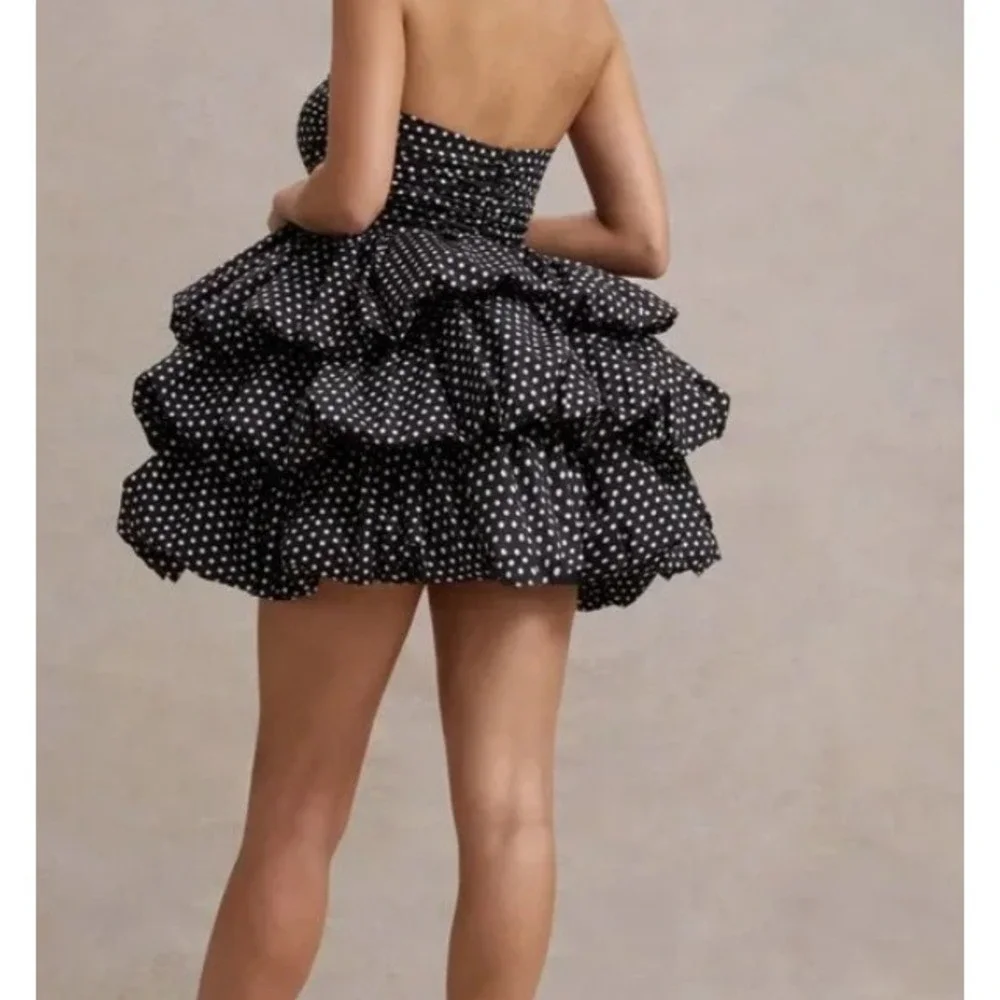 Club‎ L London Pepper Black Polka Dot Strapless Ruffled Mini Dress Size 12 NWT