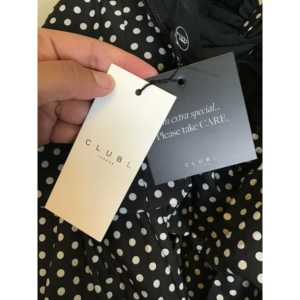Club‎ L London Pepper Black Polka Dot Strapless Ruffled Mini Dress Size 12 NWT