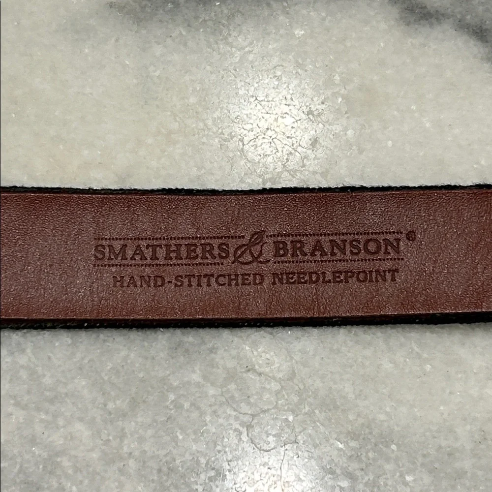 Smathers & Branson Audi Hand-Stitched Needlepoint Black Brown Belt Gold Buckle