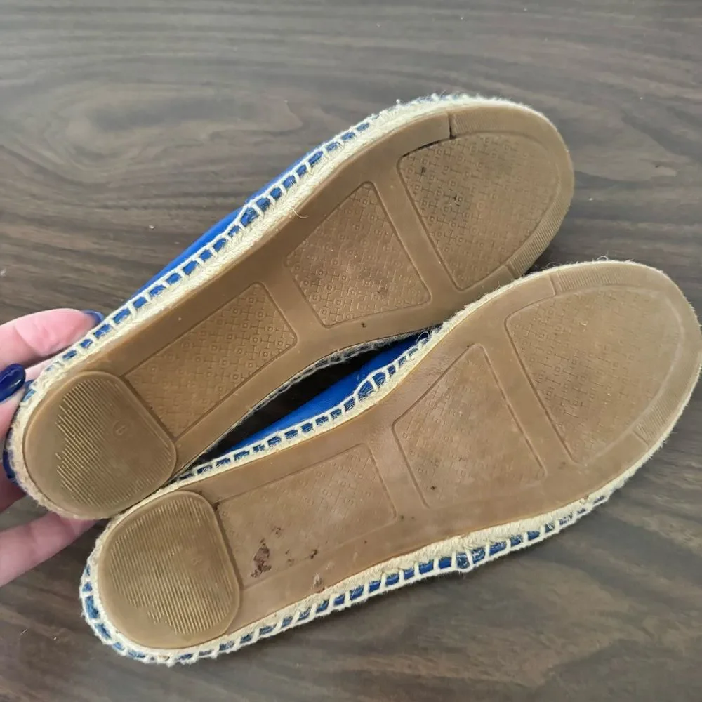 Tory Burch Colorblock Blue Leather Slip On Espadrille Flats 8