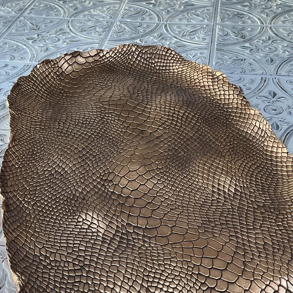 Pier 1 Gold Faux Snakeskin Embossed Metal Serving Tray Hollywood Regency Glam