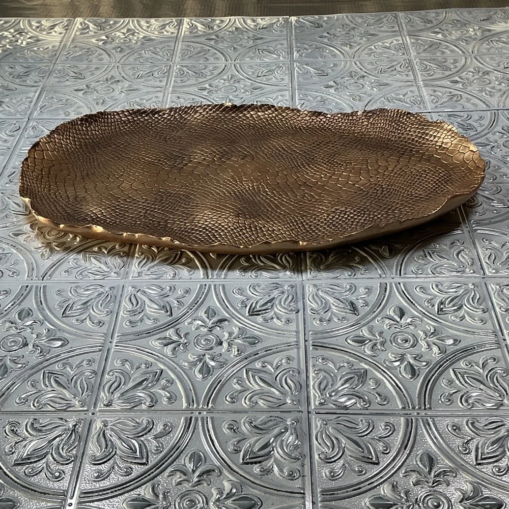 Pier 1 Gold Faux Snakeskin Embossed Metal Serving Tray Hollywood Regency Glam