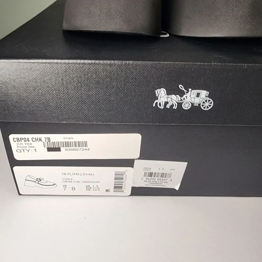 NIB Coach CBP04 Women's Tea Rose Platform Mary Jane Flats Chalk Sz. 7 B