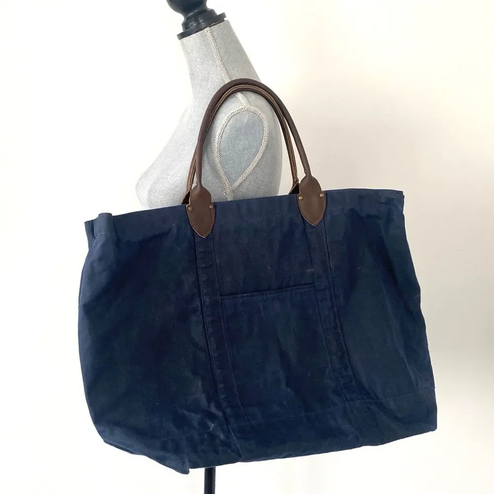 Accessories Unlimited Waxed Canvas Tote Bag XL Navy Blue Nautical Coastal Chic