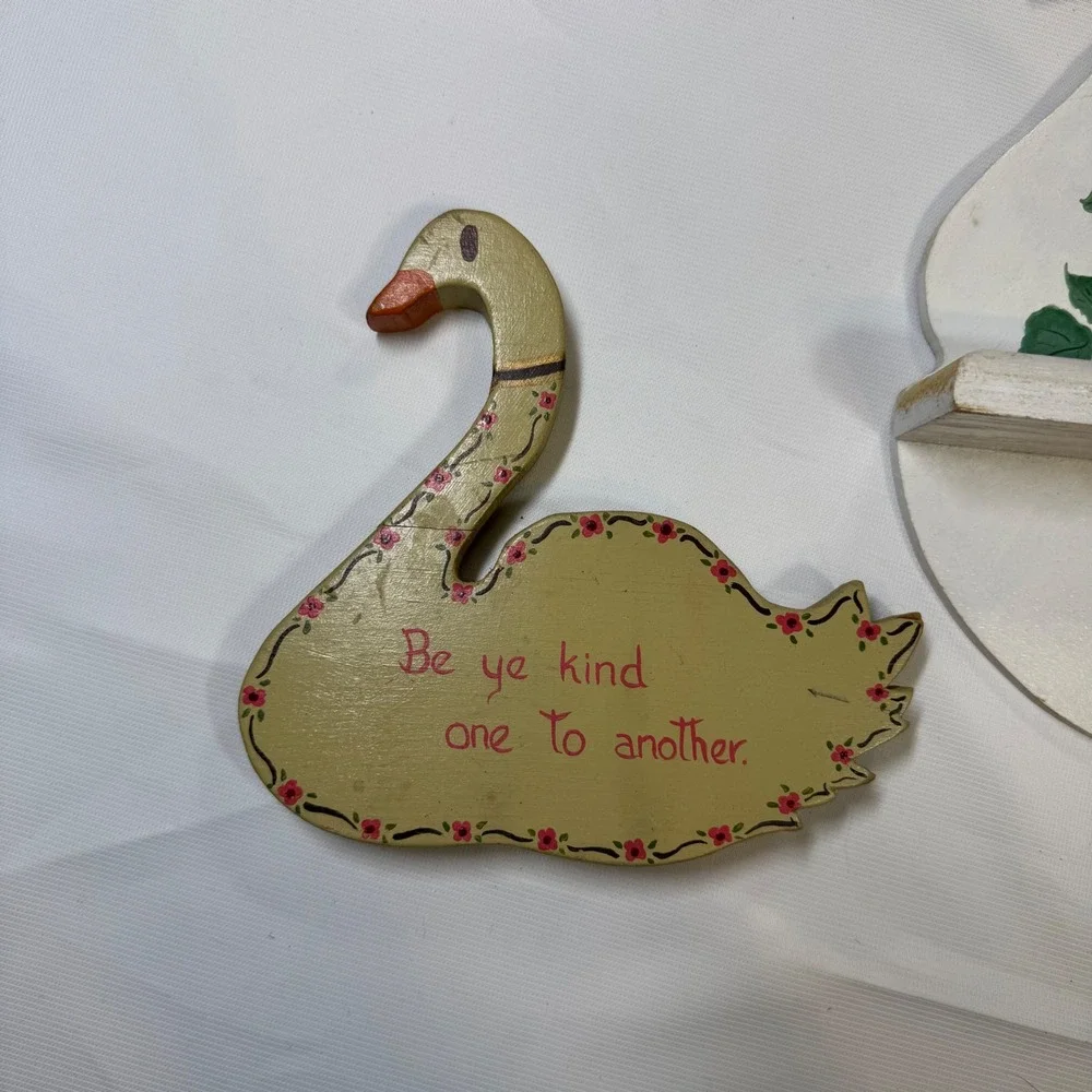 Vintage Cottagecore Country Goose Swan Wall Decor Set Wood Shelf Sitter Farm