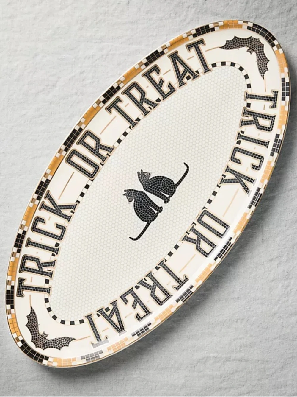 Anthropologie Bistro Tile Halloween ceramic Serving Platter with 24kGold