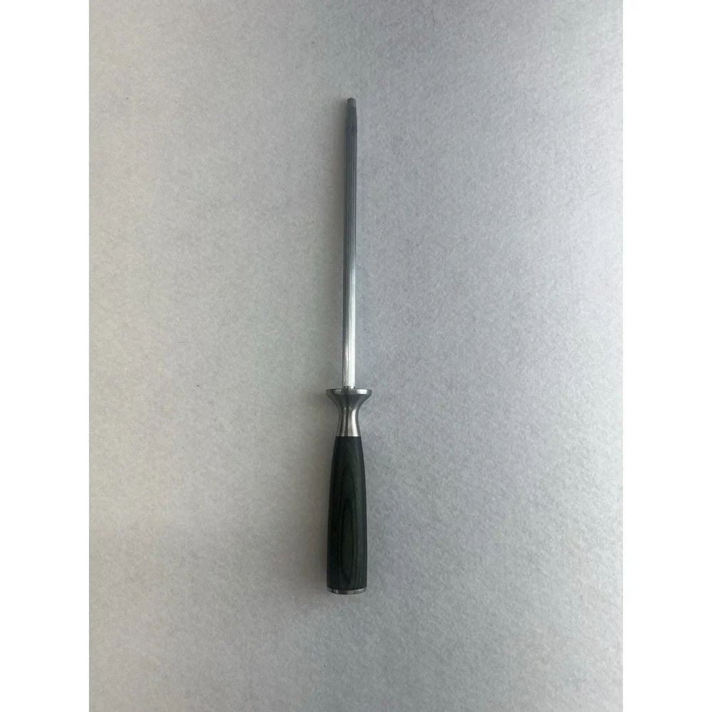 Hexclad 9-In‎ Honing Rod Carbon Steel Rod Green Pakkawood Handle