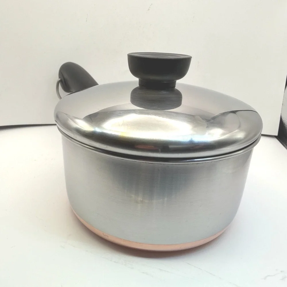 Vintage Revere Ware Double Ring Clinton IL 1 Qt Copper Clad Saucepan w Lid