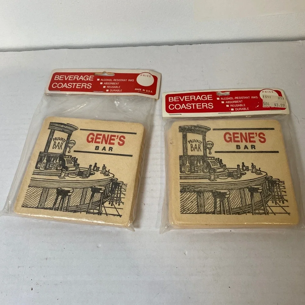 Maude Corporation Gene's Bar Coasters‎ Alcohol Resistant Absorbent New 2 packs