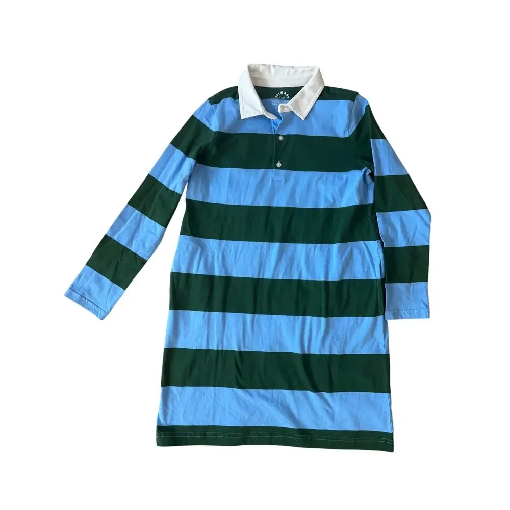 NWT Primary | Green + Blue Striped Long Sleeve Rugby Dress | Size 12