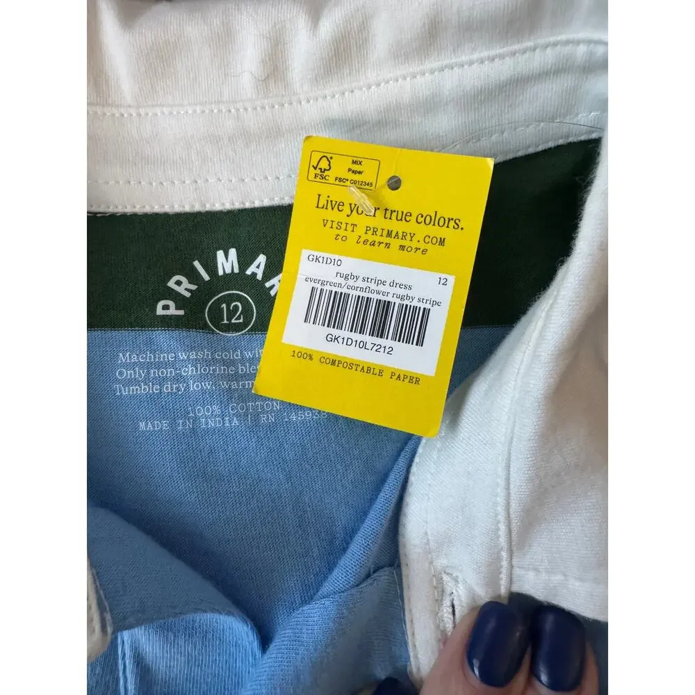 NWT Primary | Green + Blue Striped Long Sleeve Rugby Dress | Size 12