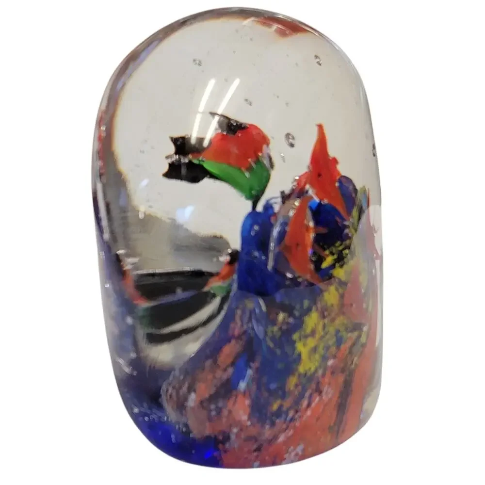 Fish Paperweight Art Glass 3x4.5 2.25 lb Orange Green Red Blue Coral Collectible