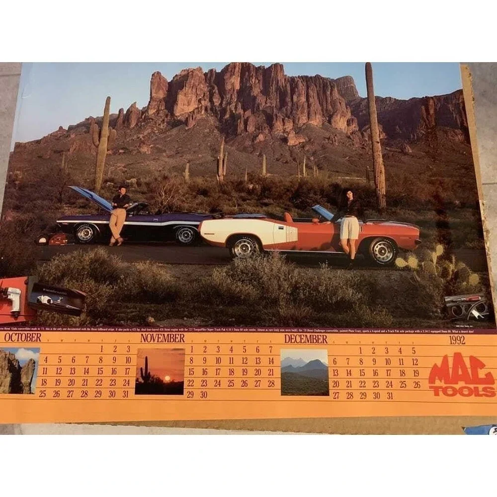1992 MAC Tools Color Glossy Poster 71 Cuda 70 Challenger Calender Oct Nov‎ Dec
