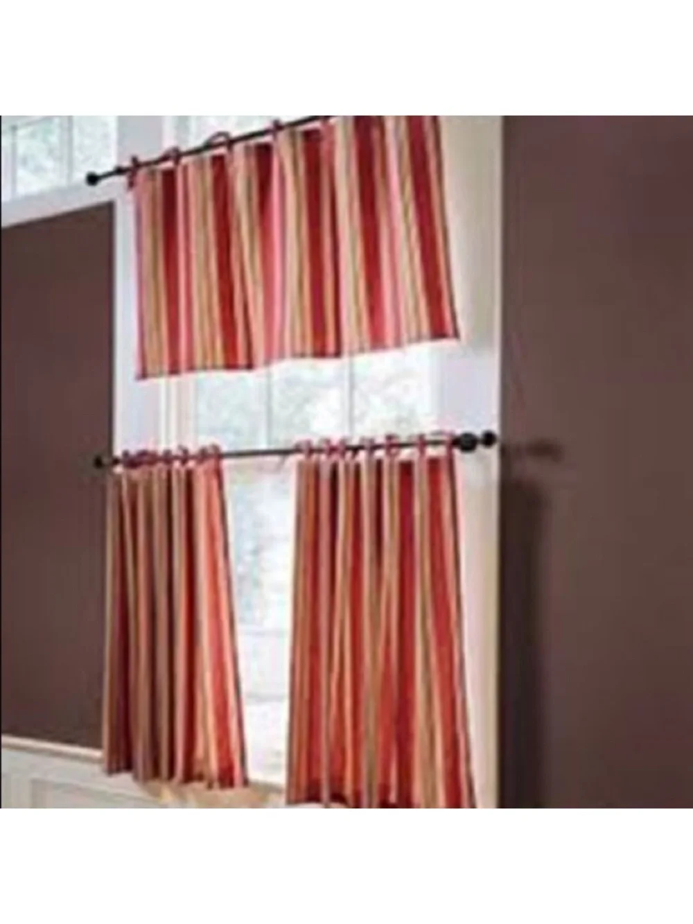Pottery Barn Hudson Stripe Cafe 3 Curtains And 2 Valances Set Red Tan Cream