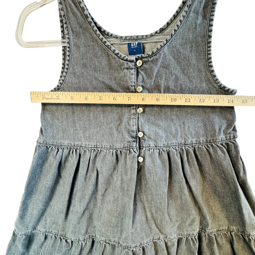 Gap Kids Denim Dress‎ Tiered Sleeveless Tank Casual Button Front Gray Black Sz L