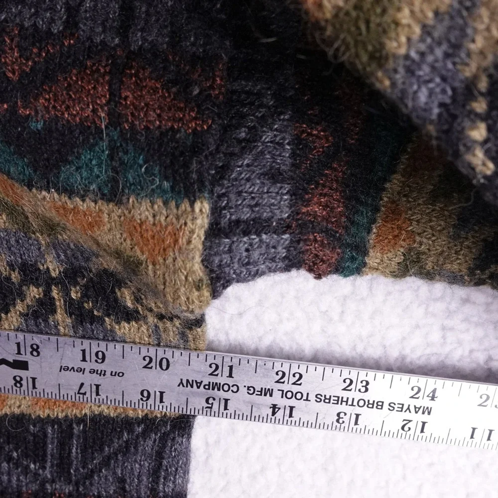 Arte Inka Alpaca Wool Geometric Fair Isle Crewneck Sweater Mens M Earth Tones