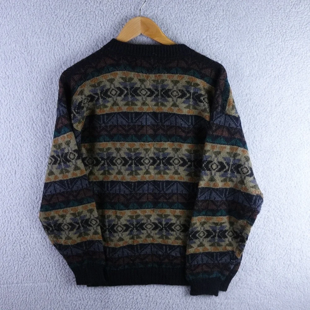 Arte Inka Alpaca Wool Geometric Fair Isle Crewneck Sweater Mens M Earth Tones